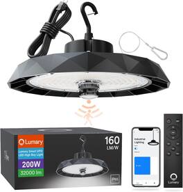 Lumary - Smart Bluetooth UFO LED High Bay Light Motion Sensor 200W 32000lm Dimmable Garage Workshop Lighting,Plug & Play 1Pack - Black