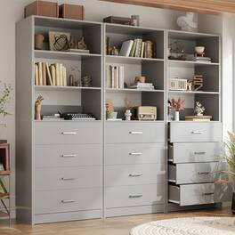 Aheaplus - 80'' Tall Bookcase with 12 Wooden Drawers, 65.8'' Wide Storage Unit with 6 Shelves, 3-Piece Set - Gray