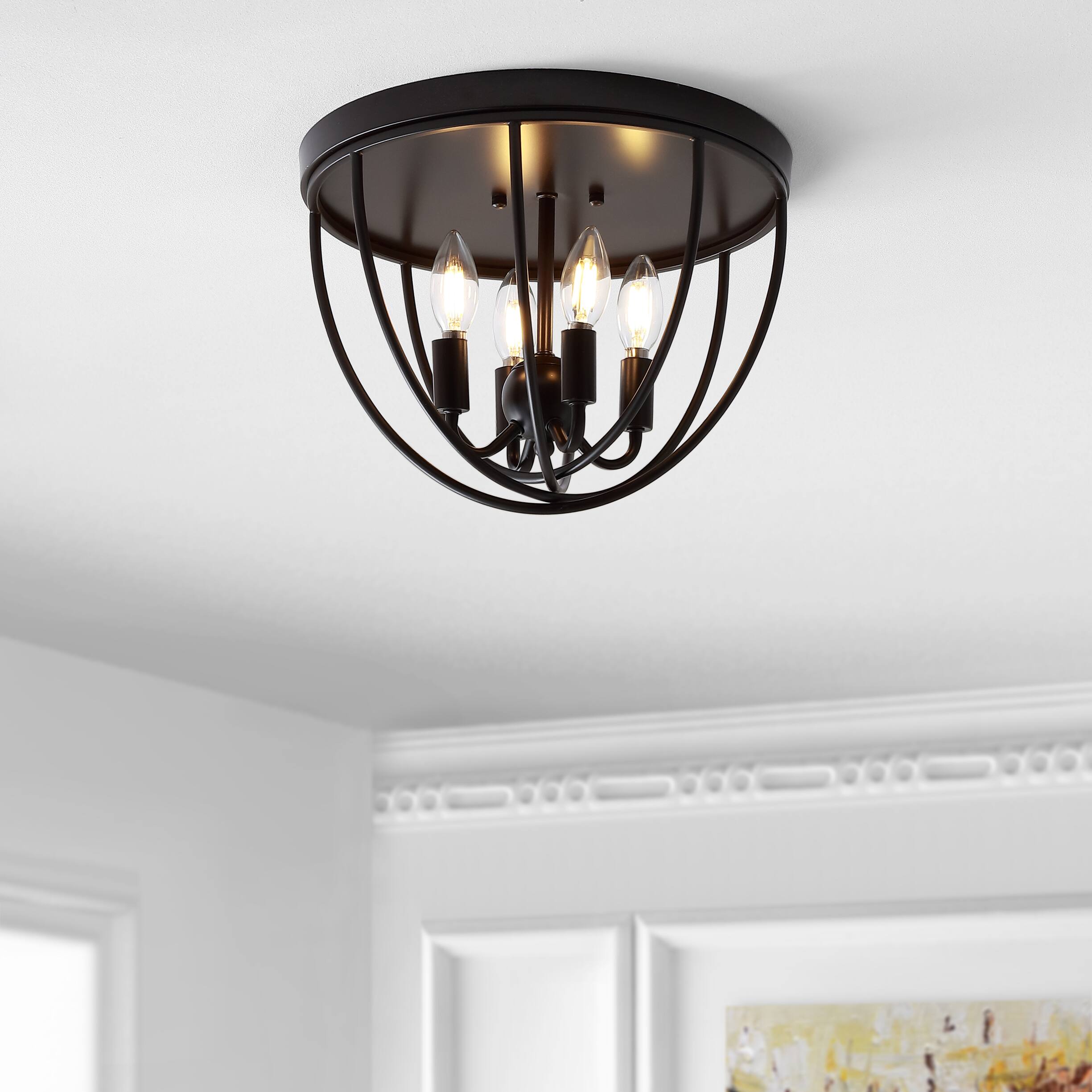 Alt View 1. Jonathan Y - Peter 13.75" Metal LED Flush Mount, Oil Rubbed Bronze - Oil Rubbed Bronze.