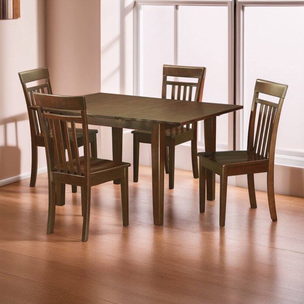 Back. FurniFact - Dining Room Table Set for 4 with Butterfly Leaf and Wooden Chairs - Mahogany.