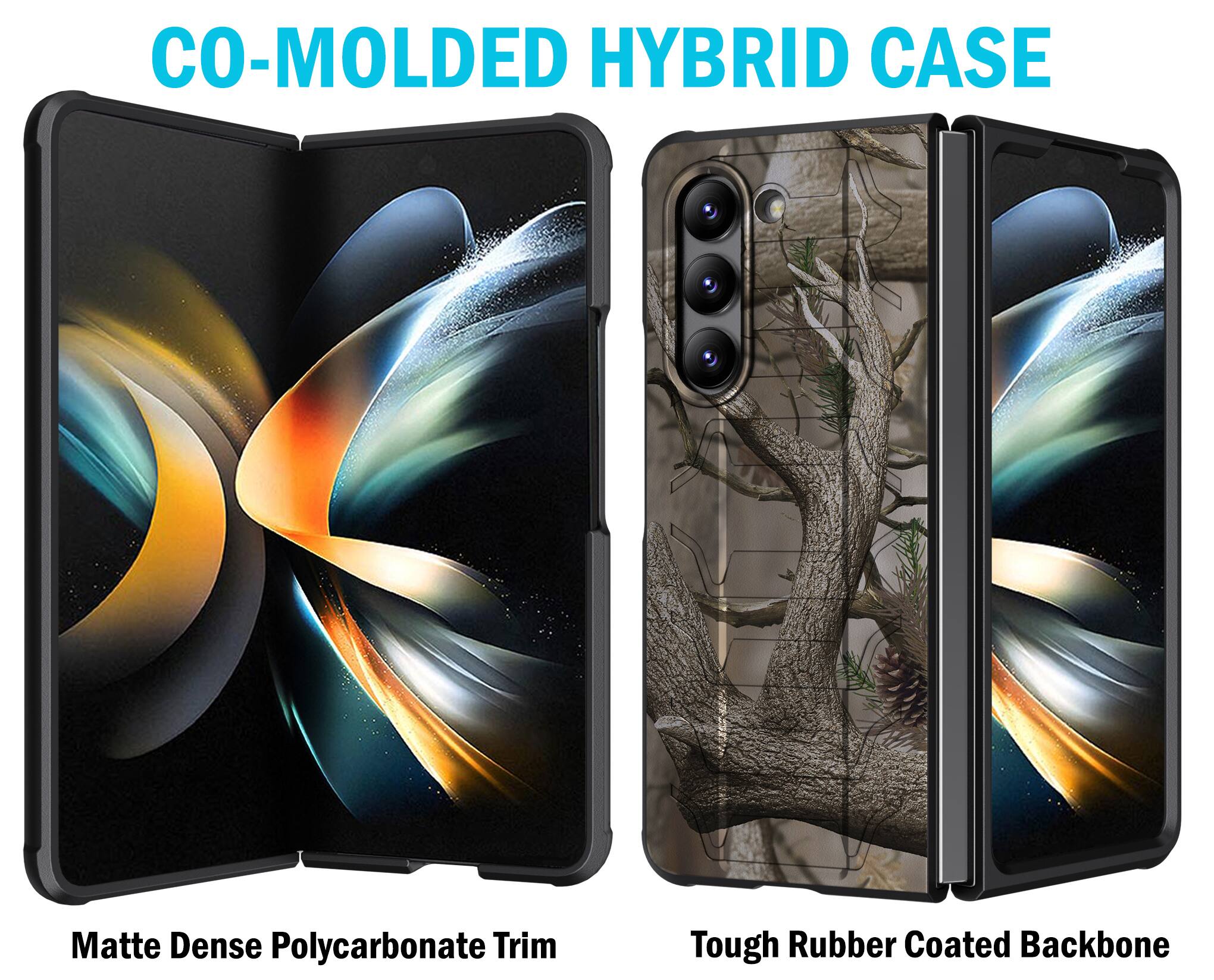CO-MOLDED HYBRID CASE

Matte Dense Polycarbonate Trim

Tough Rubber Coated Backbone
