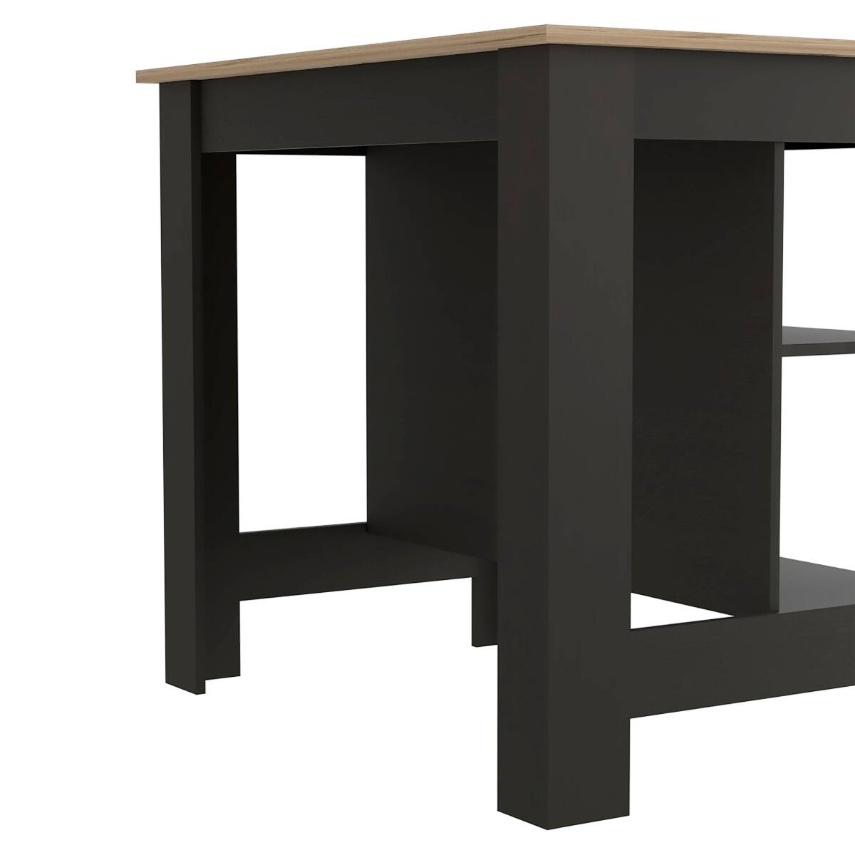Alt View 3. Loheer - Loheer Modern Kitchen Island with Three Concealed Shelves, Rectangular, Black/Light Oak - Black/Light Oak.