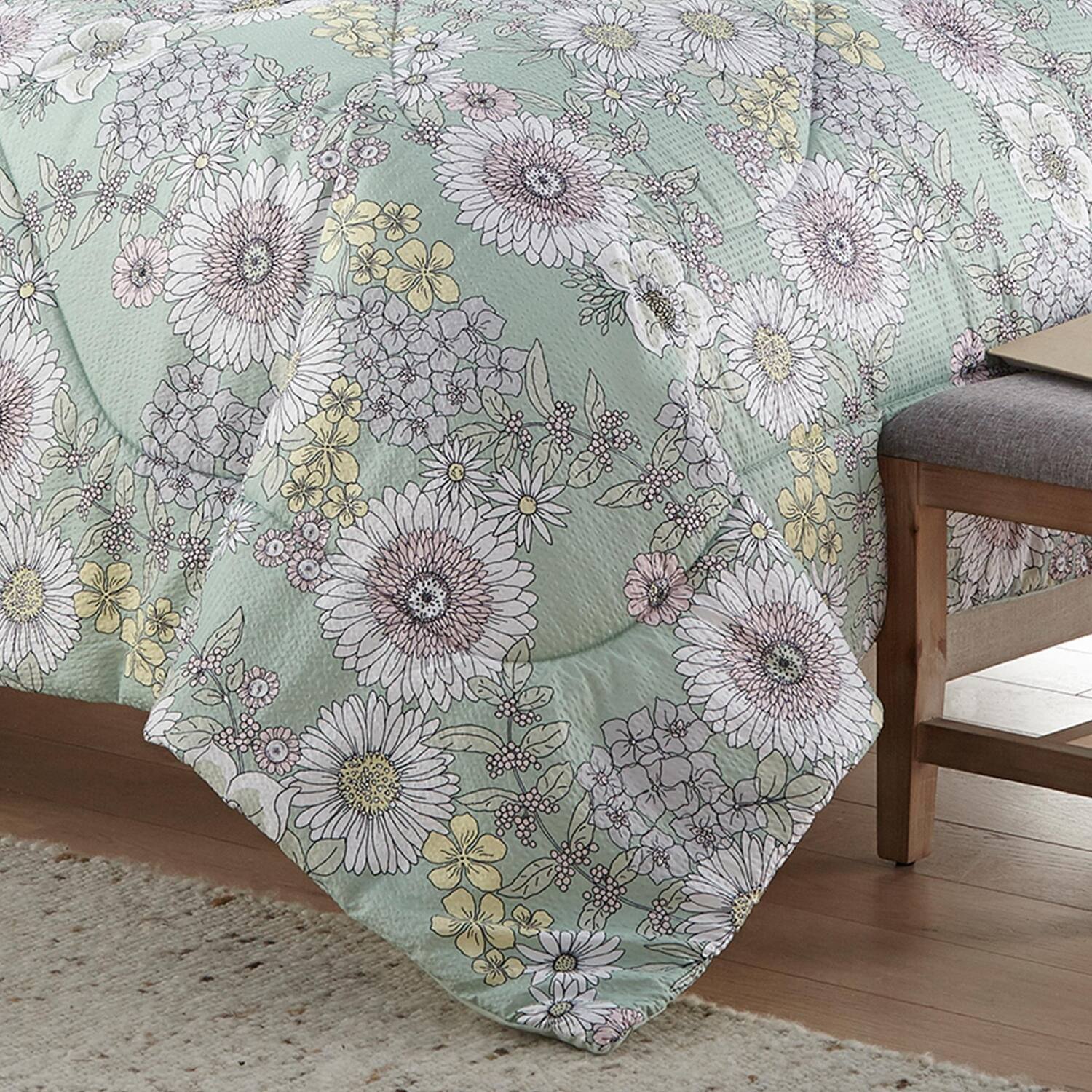 Back. Shavel Home Products - Shavel 100% Polyester Luxury Seersucker Wildflowers Comforter Set Full/Queen Green - Green.