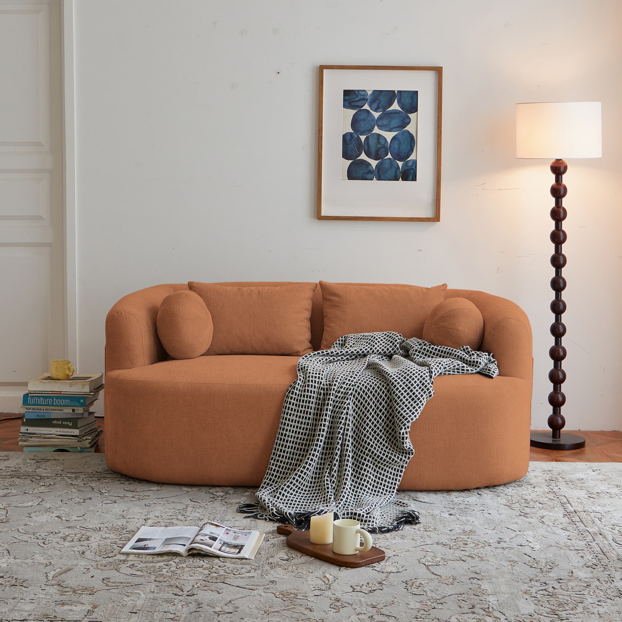GOODSILO - Modern Memory Foam Two-Seater Sofa with Deep Seat and Premium Chenille Fabric, No Assembly Required - Orange