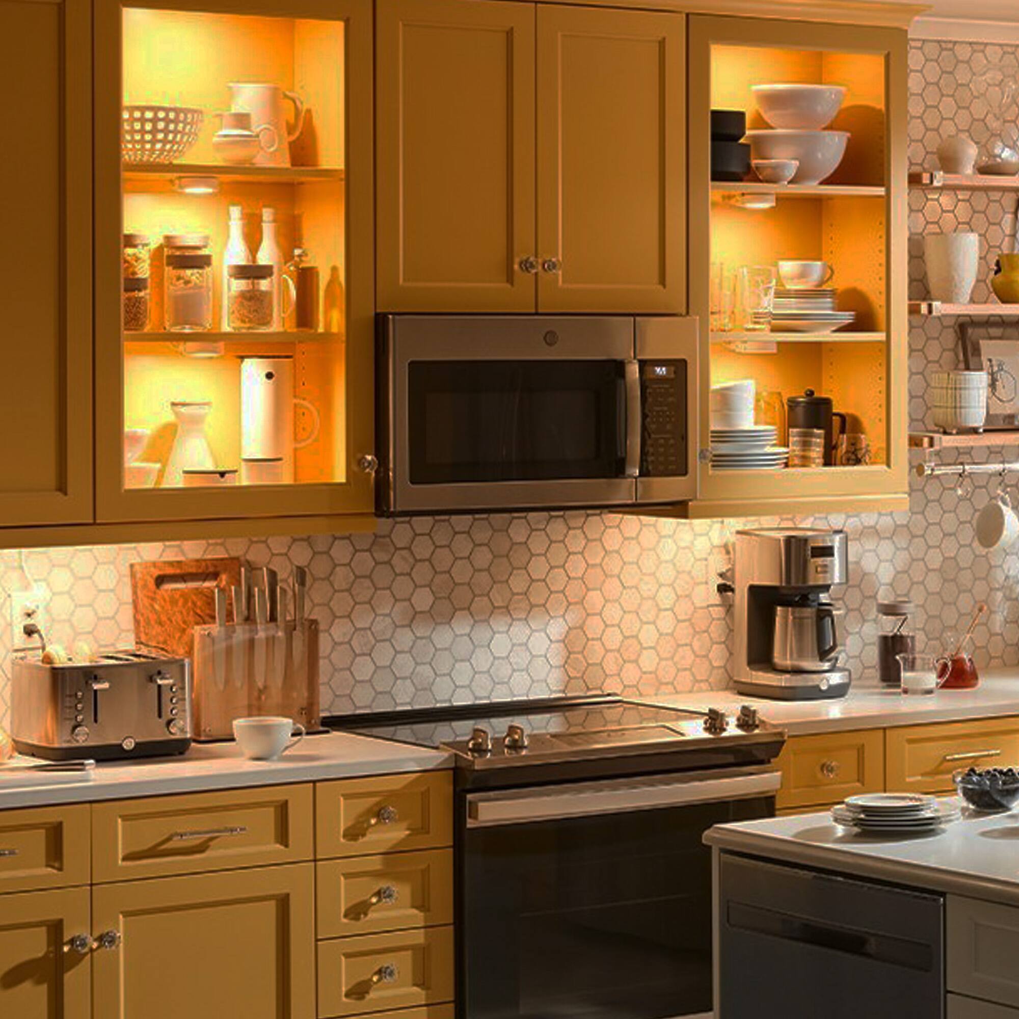 Alt View 4. GE - GE Set of 6 Battery Operated Plastic LED Puck Lights for Closets and Cabinets.