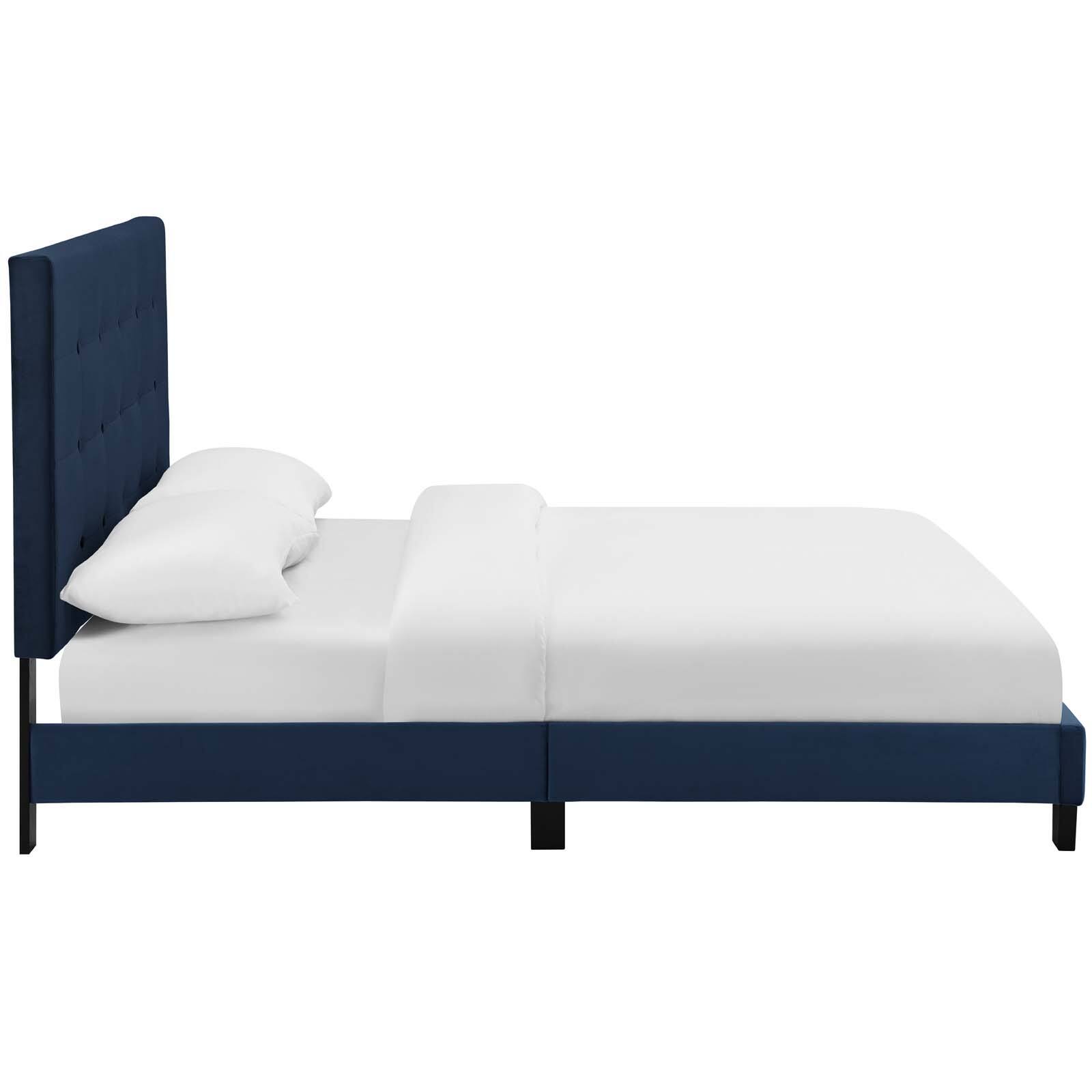 Back. Modway - Loryn Fabric Full Bed Frame with Round Splayed Legs - Blue.