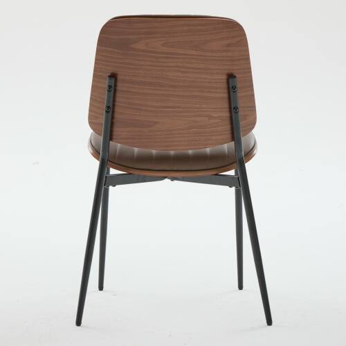 Alt View 4. LUCKY ONE - Assembled Mid Century Dining Chair Set of 2 Faux Leather with Walnut Bentwood Back Metal Legs - Brown.