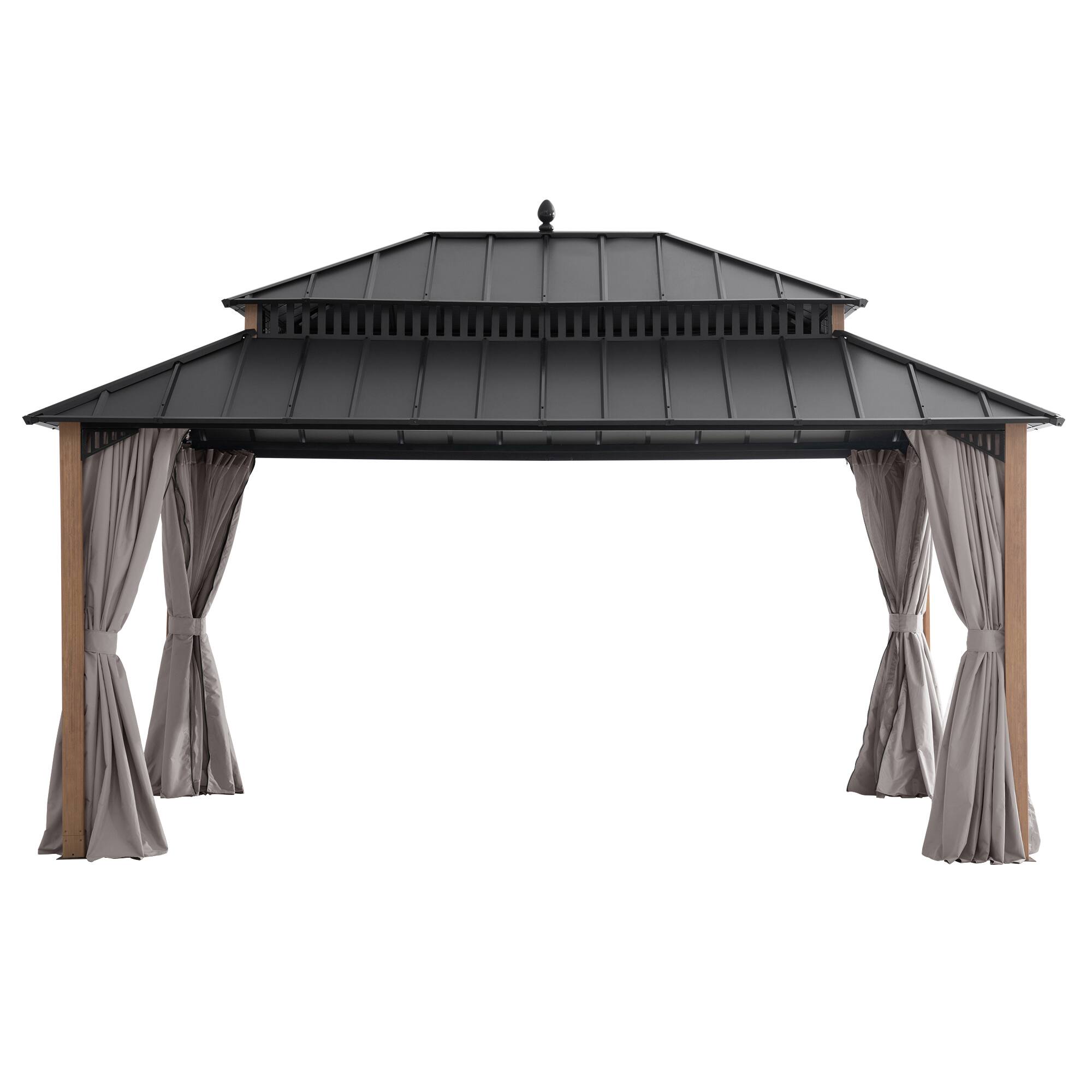 Angle. SUNJOY - 16X12 Kingston Hardtop Rectangular Gazebo Wood Grain.