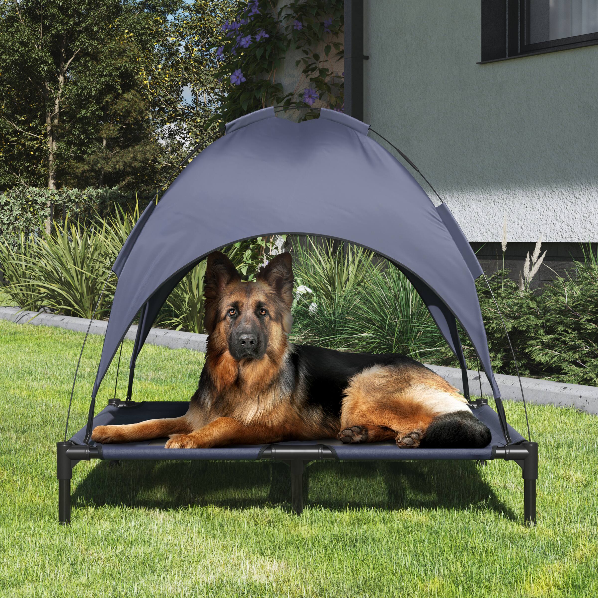 Alt View 3. PetMaker - Elevated Dog Bed with Canopy 36x30-Inch Pet Bed with Non-Slip Feet Indoor/Outdoor Cat or Dog Cot with Carrying Case - Navy Blue.