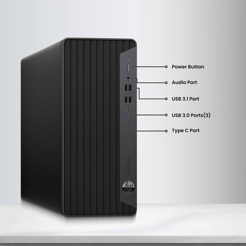 Power Button  
Audio Port  
USB 3.1 Port  
USB 3.0 Ports (3)  
Type C Port  

PRODESK hB 0R p