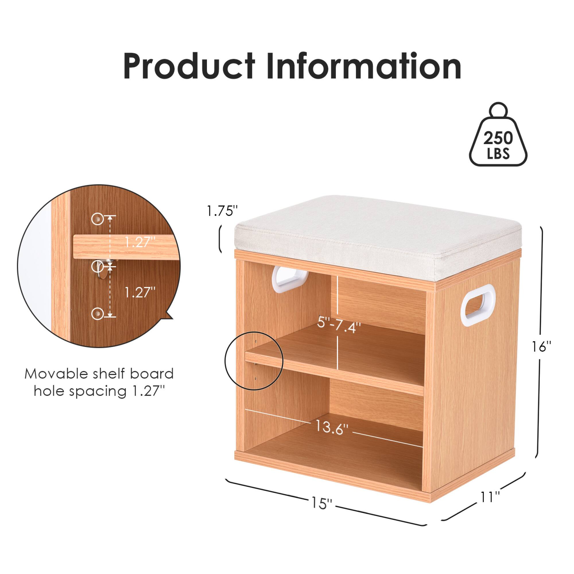 Product Information

- 250 LBS
- 1.75"
- 1.27"
- 1.27"
- 5"-7.4"
- 16"
- Movable shelf board hole spacing 1.27"
- 13.6"
- 15"
- 11"