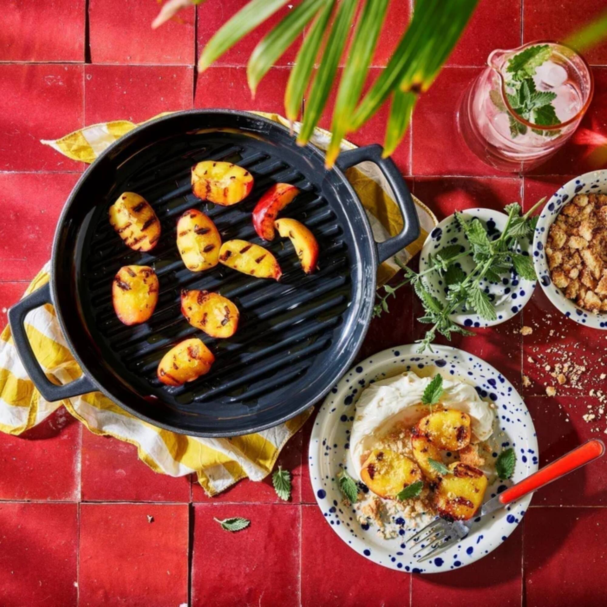 Left. Alva - Alva Nori Enameled Cast Iron Grill Pan 11" - Oven Safe and Toxin-Free Cookware - Black.