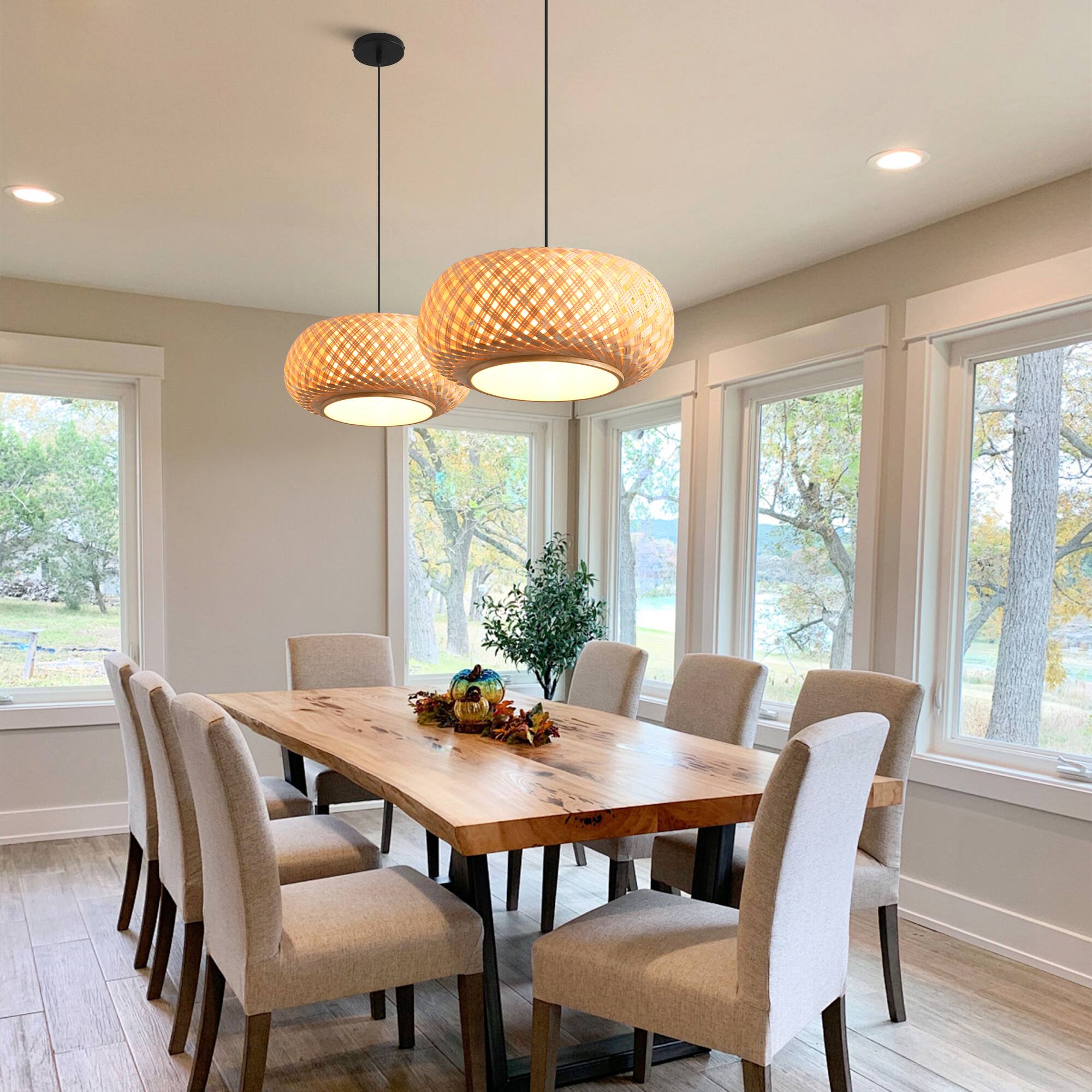 Back. Parrot Uncle - 1-Light Retro Brown Rustic Bamboo Hand-Woven Pendant Lamp - Brown.