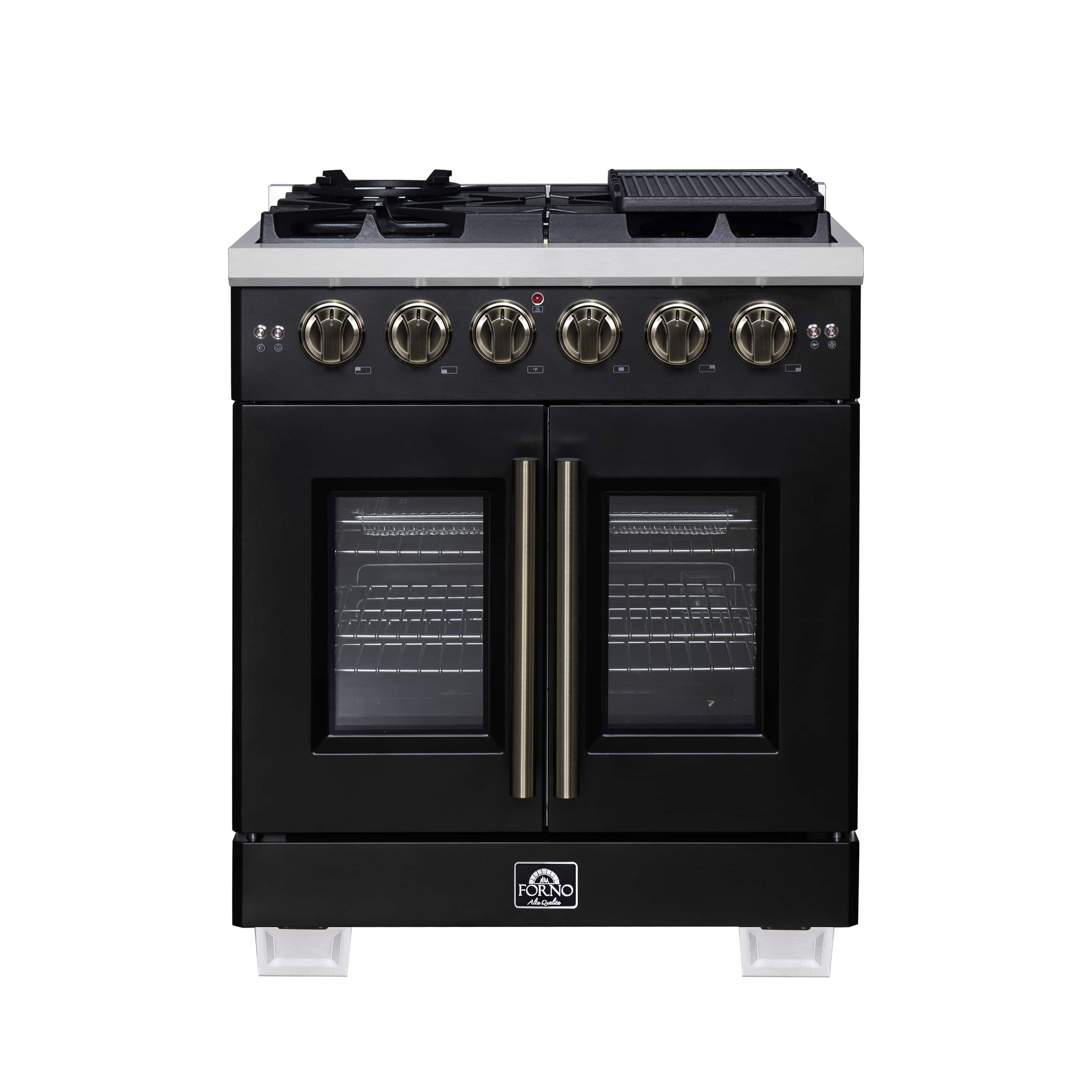 Forno Appliances - Capriasca 4.32 Cu. Ft. Freestanding Gas Convection Range with French Doors - Black