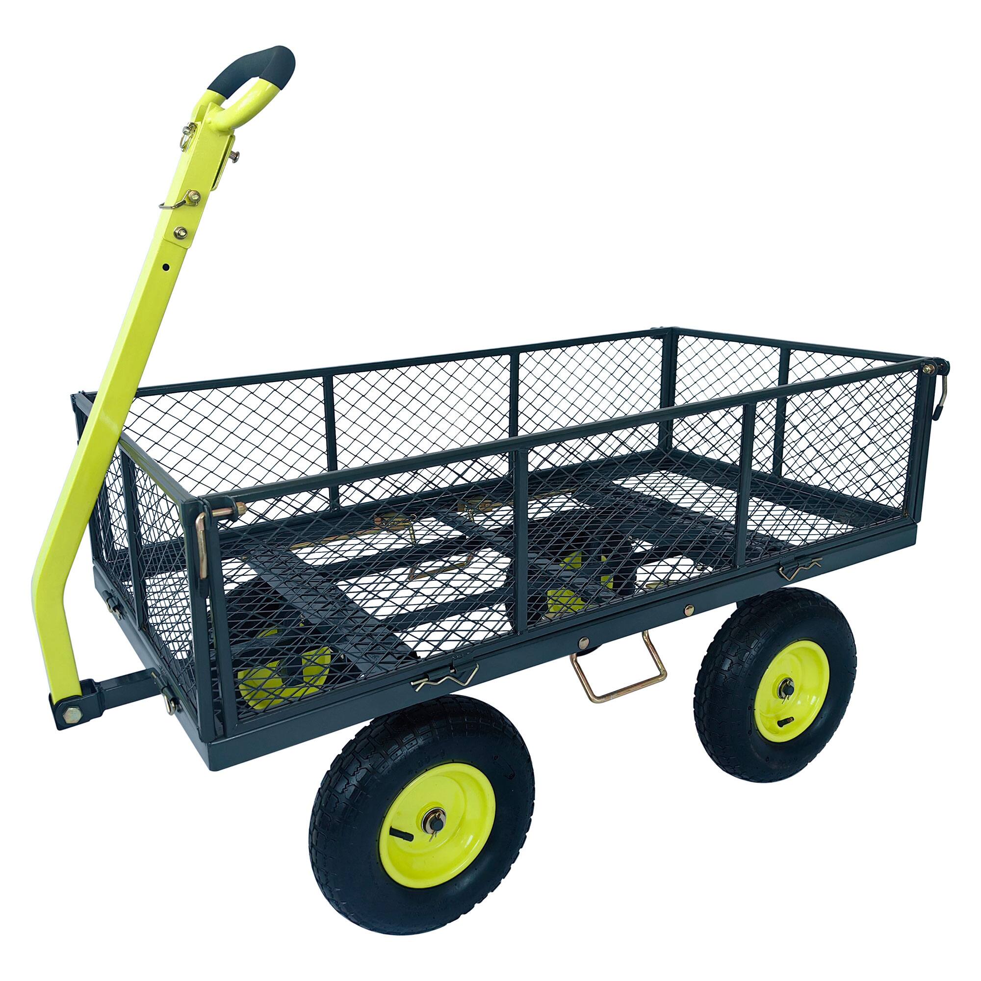 Yard Tuff - 3-in-1 Dual Side Dump Wagon with Fold Down Sides and 1000 lb. Capacity - Gray/Green