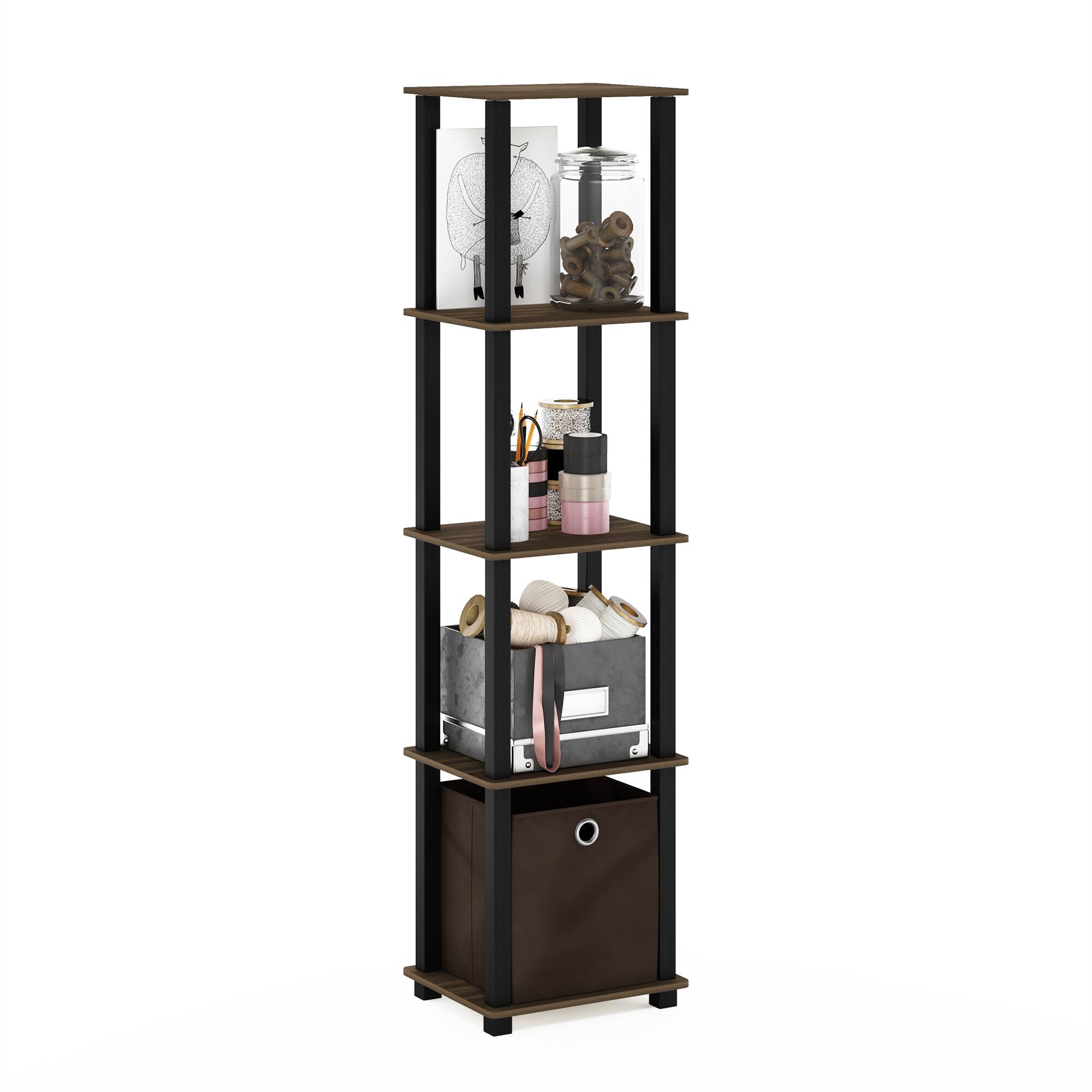 Alt View 3. Furinno - TNT No Tools 5-Tier Display Decorative Shelf with One Bin, Columbia Walnut/Black/Dark Brown - Columbia Walnut/Black/Dark Brown.