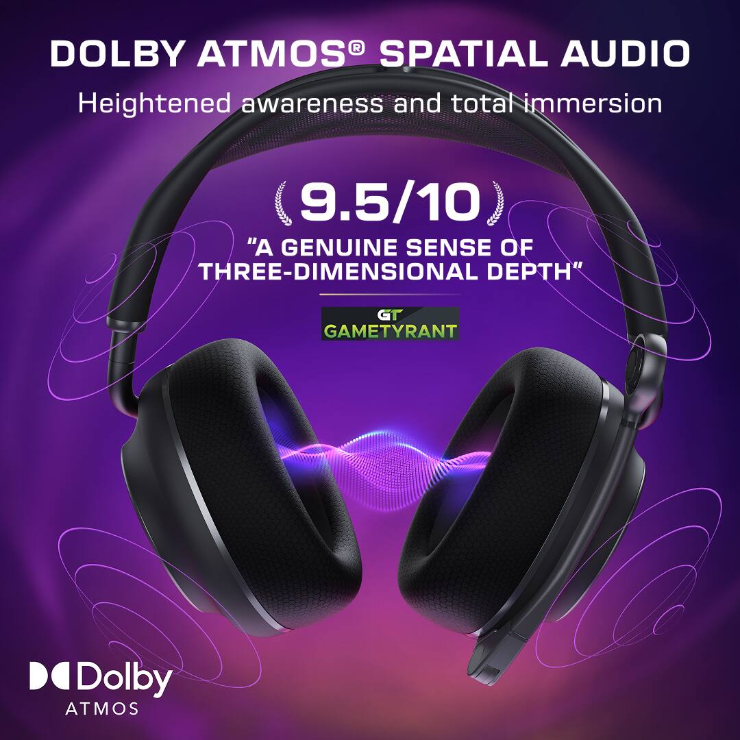 DOLBY ATMOS SPATIAL AUDIO  
Heightened awareness and total immersion  
9.5/10 "A GENUINE SENSE OF THREE-DIMENSIONAL DEPTH"  
GT GAMETYRANT  
Dolby ATMOS