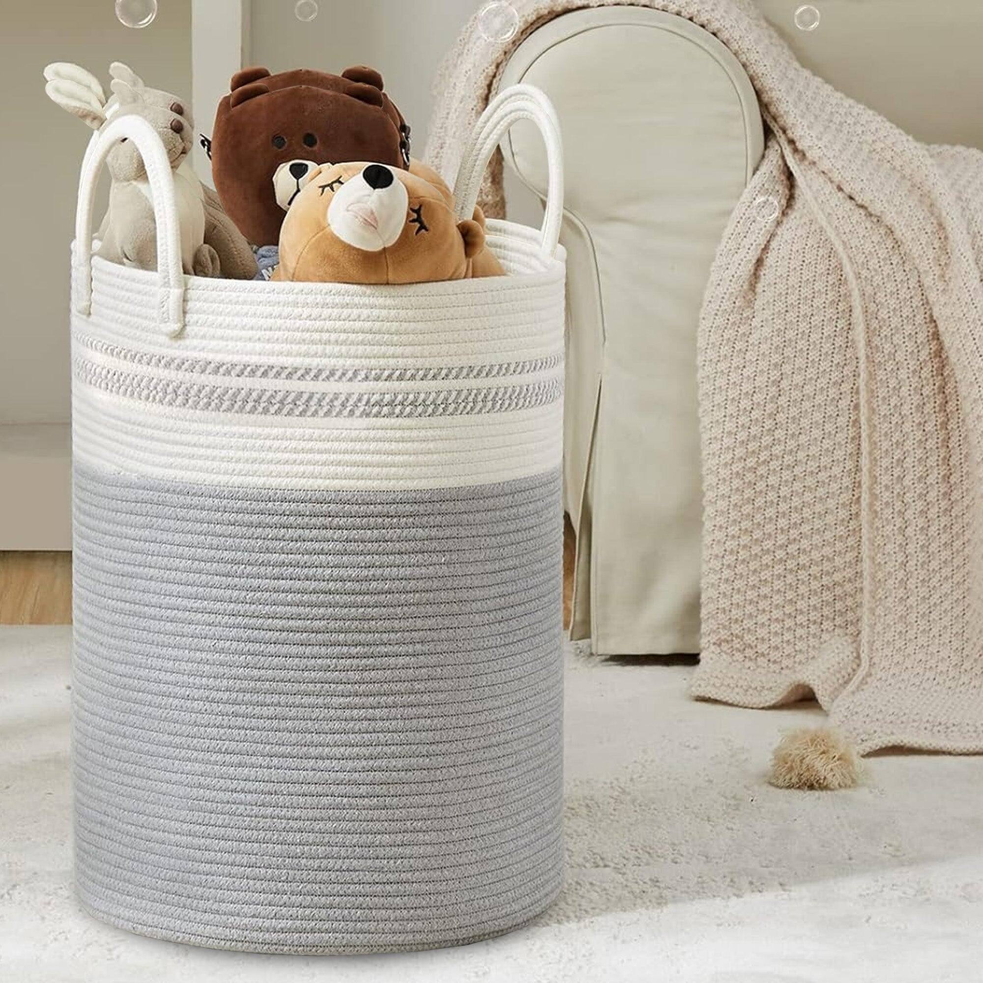 Alt View 8. Cheer Collection - Laundry Hamper, Large Woven Rope, 15" x 19.7" Cotton Laundry Basket with Handles, Clothes Hamper for Bedroom, Bathroom - 3-Tone Tan.