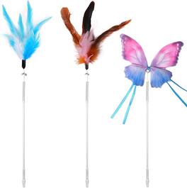 Pawtners - 1 Butterfly & 2 Feather Rods Refill Set for Interactive Rechargeable Cat Toy Handmade & Realistic - Colorful