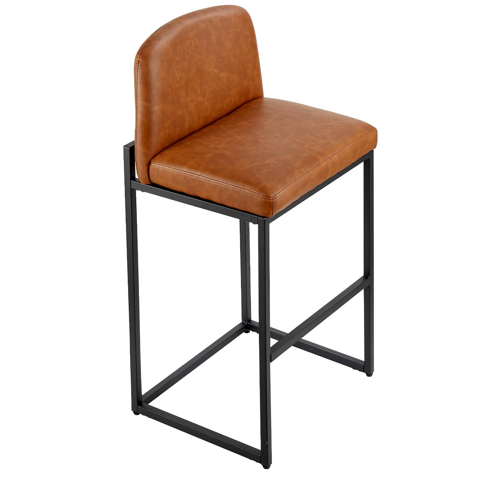 Alt View 5. VEVOR - Set of 4 Bar Stools, 27-Inch Counter Height Chairs with PU Leather Upholstery, Backrest, Metal Legs, Simple Assembly - Brown.