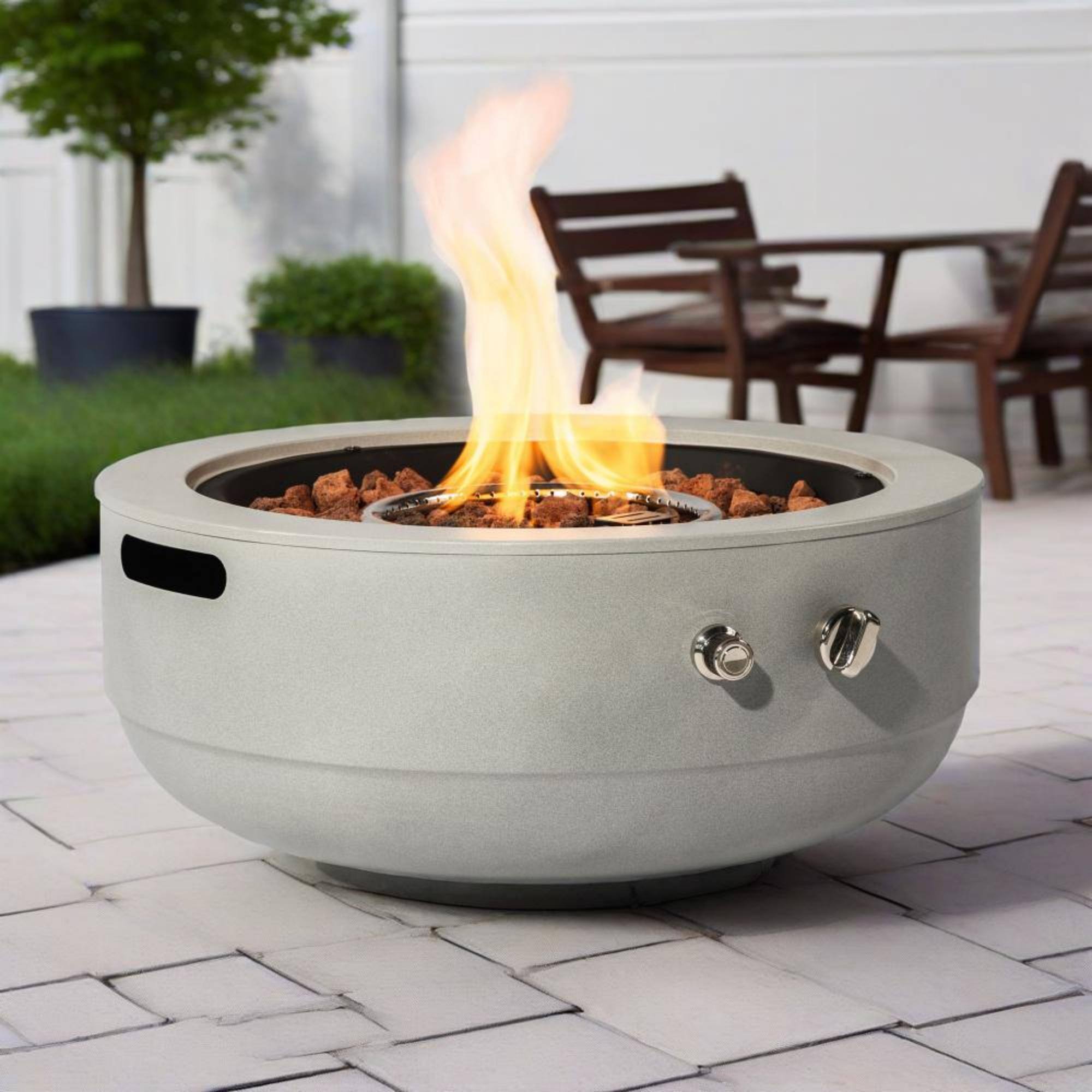 Alt View 7. Glintex - 24" Fire Pit Bowl Propane Gas Round Steel Outdoor Fire Pit 50000 BTU for Patio Deck Garden Backyard - Grey.