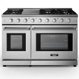 Costway - 48 Inches Natural Gas Range Freestanding with 7 Burners Cooktop & Double Ovens - Sliver,Black