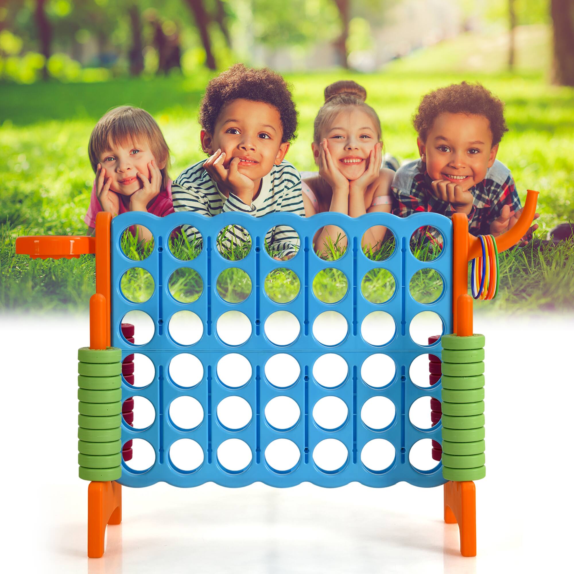 Alt View 3. Costway - Costway 4-in-A Row Giant Game Set w/Basketball Hoop for Family - Orange.