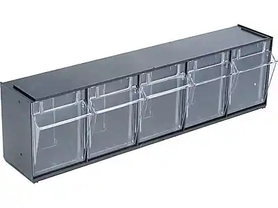 Front. Deflecto - Interlocking Tilt Bin Plastic Compartment Storage/Transparent - Black/Transparent.