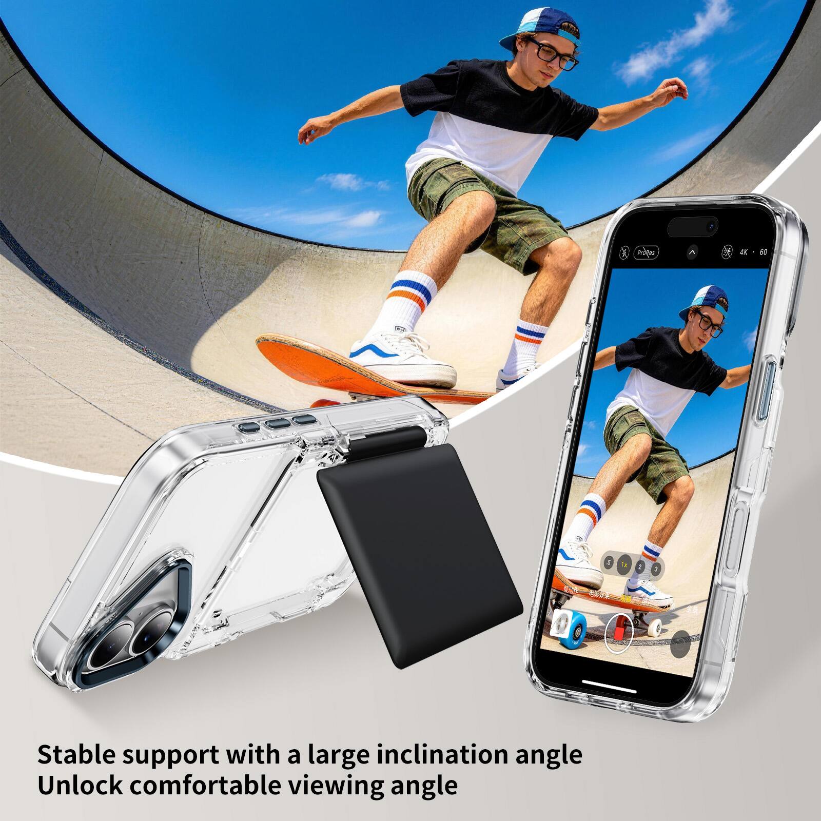 Stable support with a large inclination angle  
Unlock comfortable viewing angle