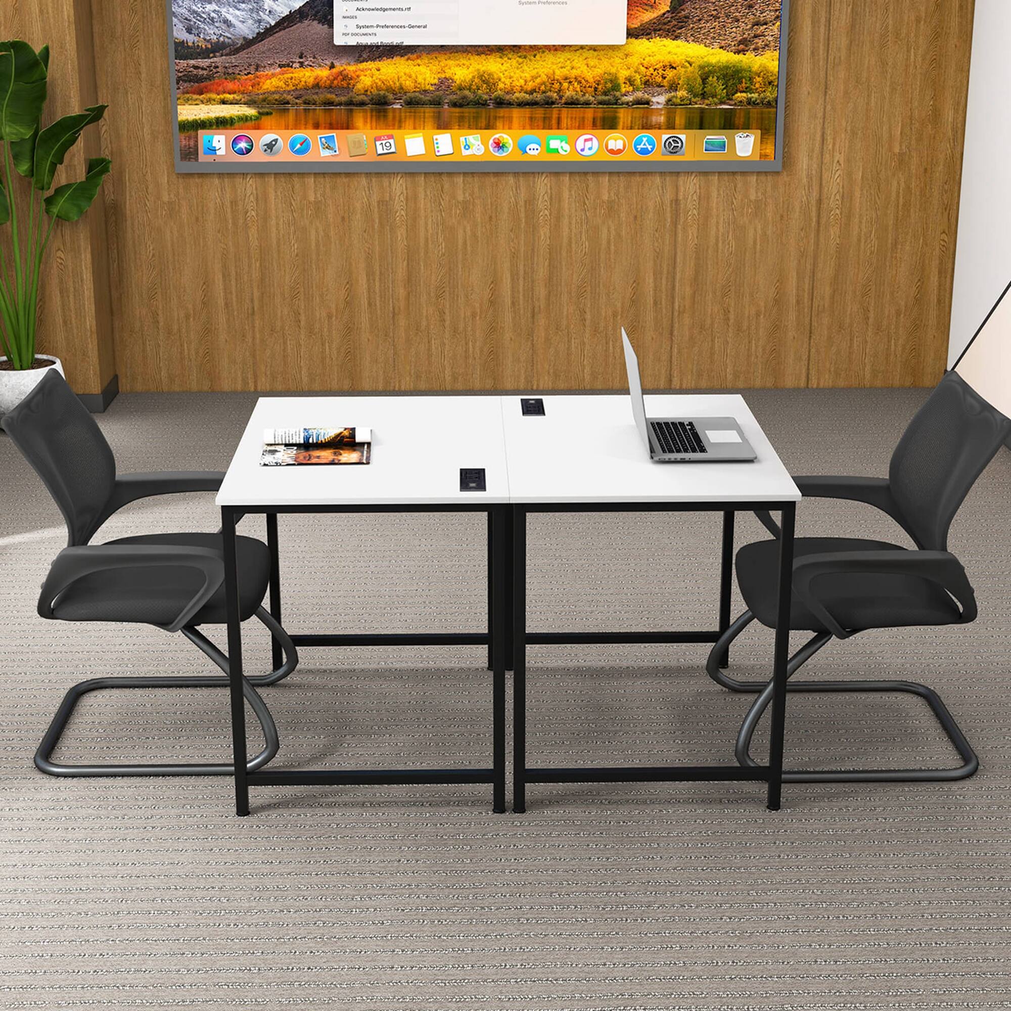 Alt View 3. Costway - Costway 32" Meeting Room Desk Set of 2 with Charging Station & Headphone Hook Metal Frame - White,Black.