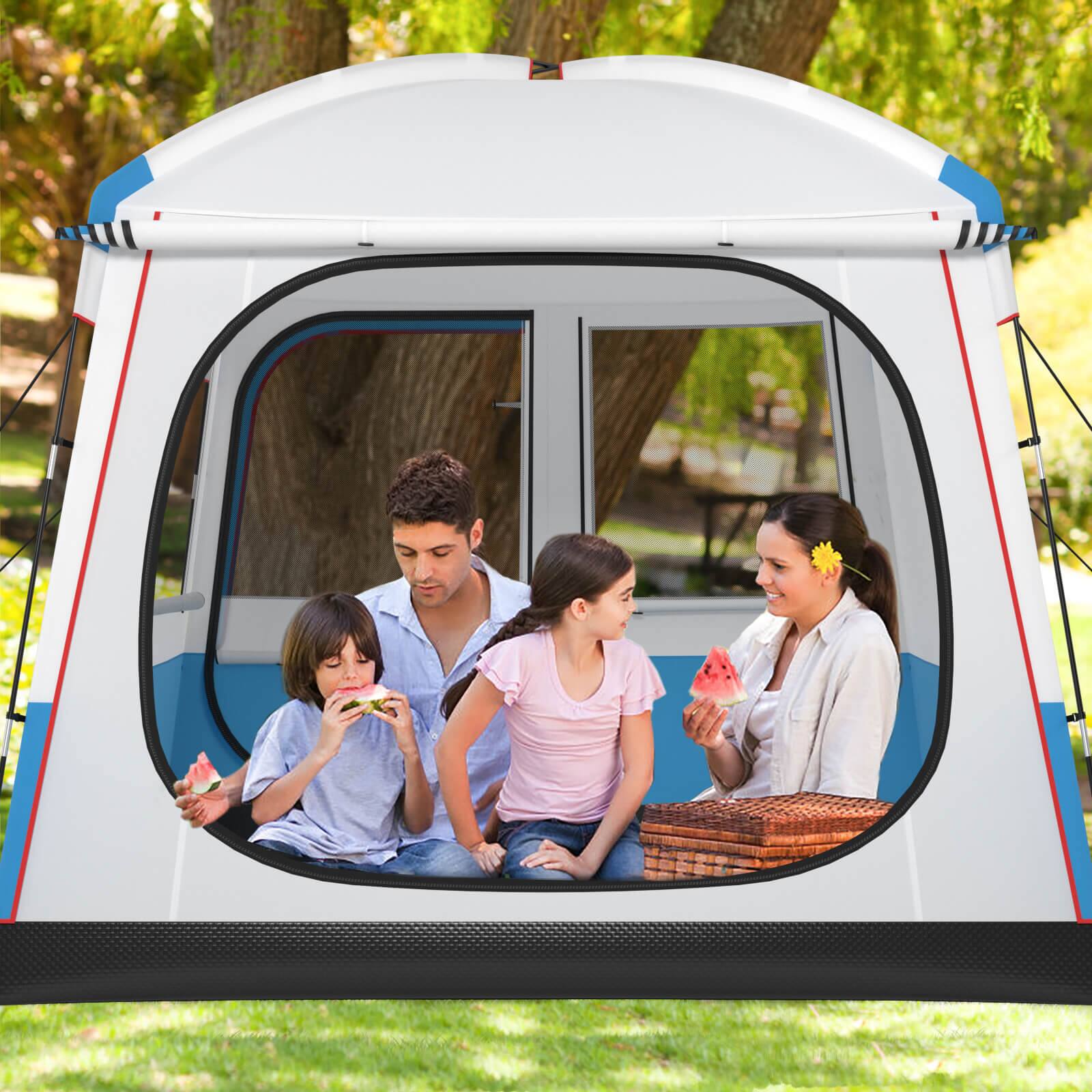 Alt View 11. Costway - Camping Tent for 3-5 People Cabin Shelter w/ Large Double-Layer Mesh Front Door - Blue +White.