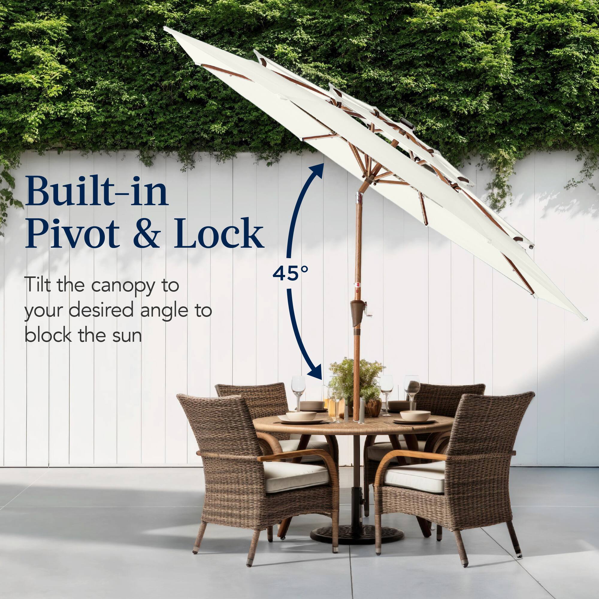 Built-in Pivot & Lock

Tilt the canopy to your desired angle to block the sun.