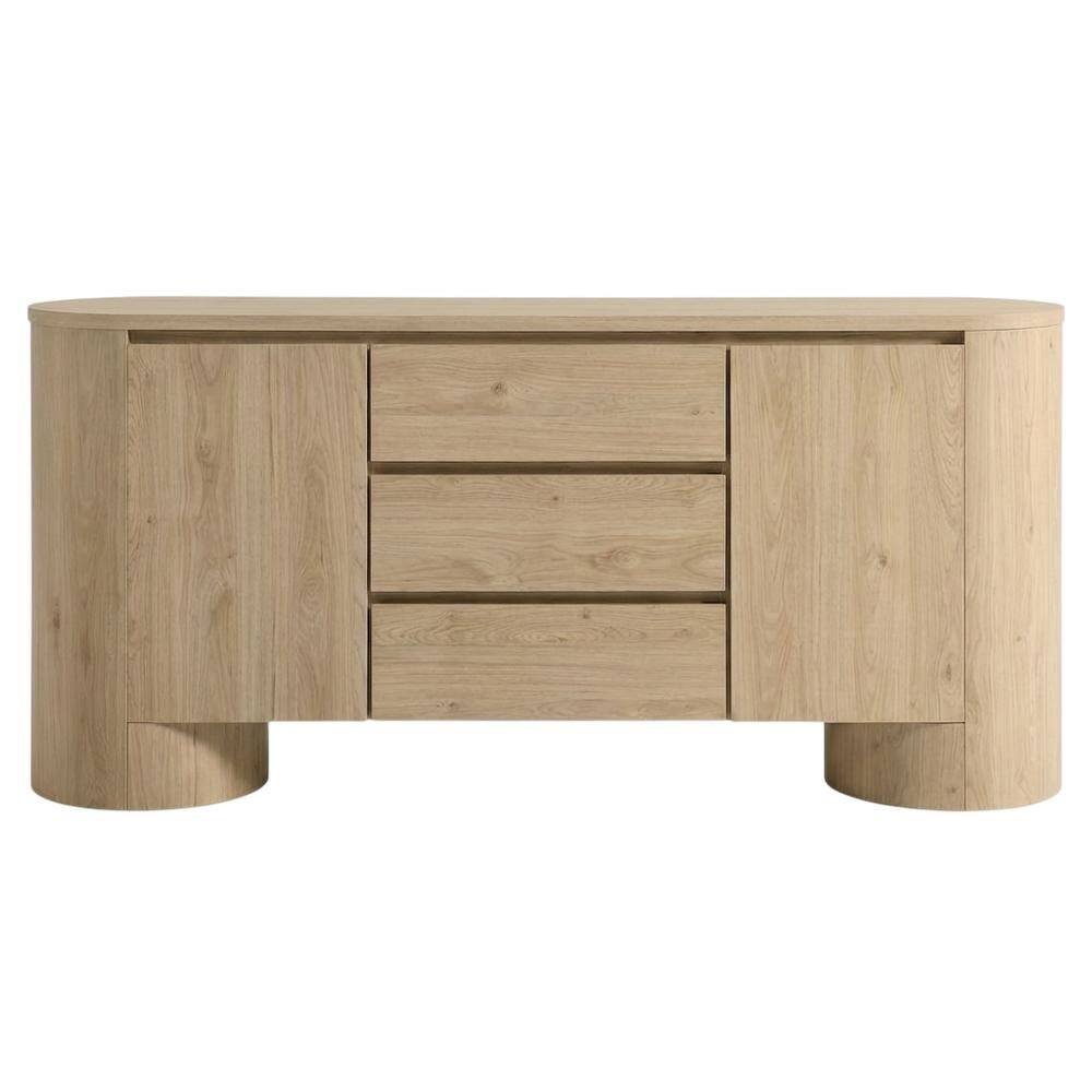 Back. FurniFact - Rustic Rounded Sideboard Storage Cabinet With Spacious Interior, Durable Design - Brown.
