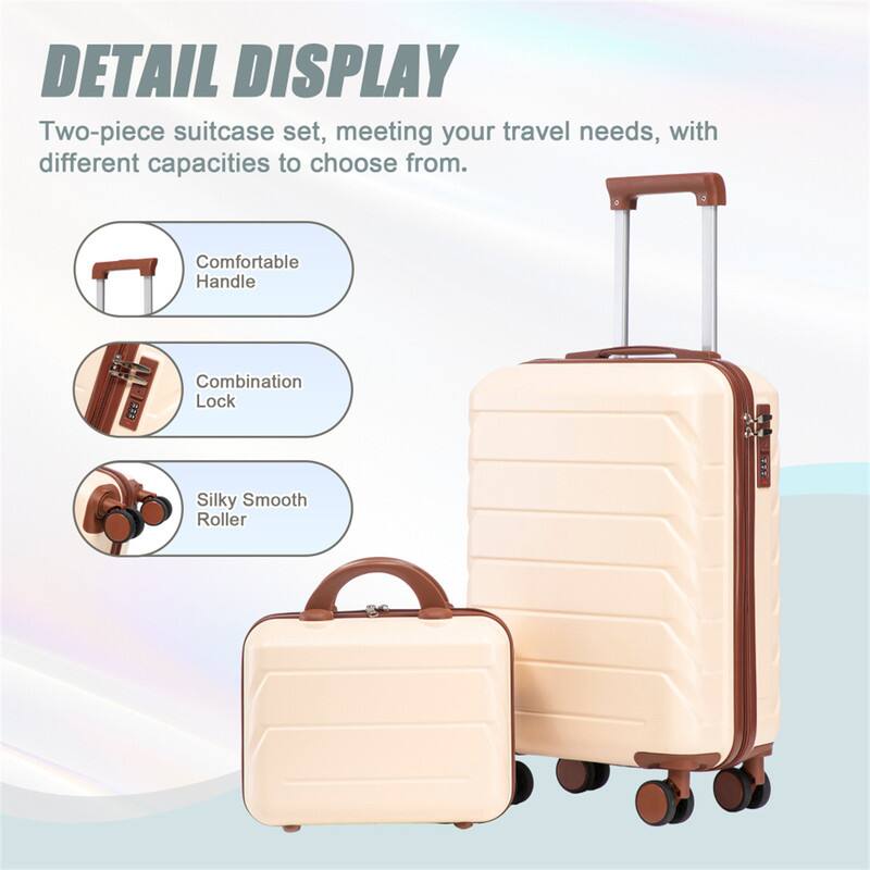 DETAIL DISPLAY

Two-piece suitcase set, meeting your travel needs, with different capacities to choose from.

- Comfortable Handle
- Combination Lock
- Silky Smooth Roller
