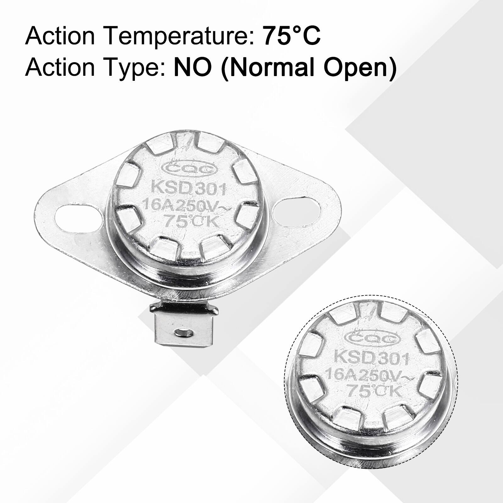 Action Temperature: 75°C  
Action Type: NO (Normal Open)  
CQg KSD301 16A250V 75CK  
CQo KSD301 16A250V 75CK