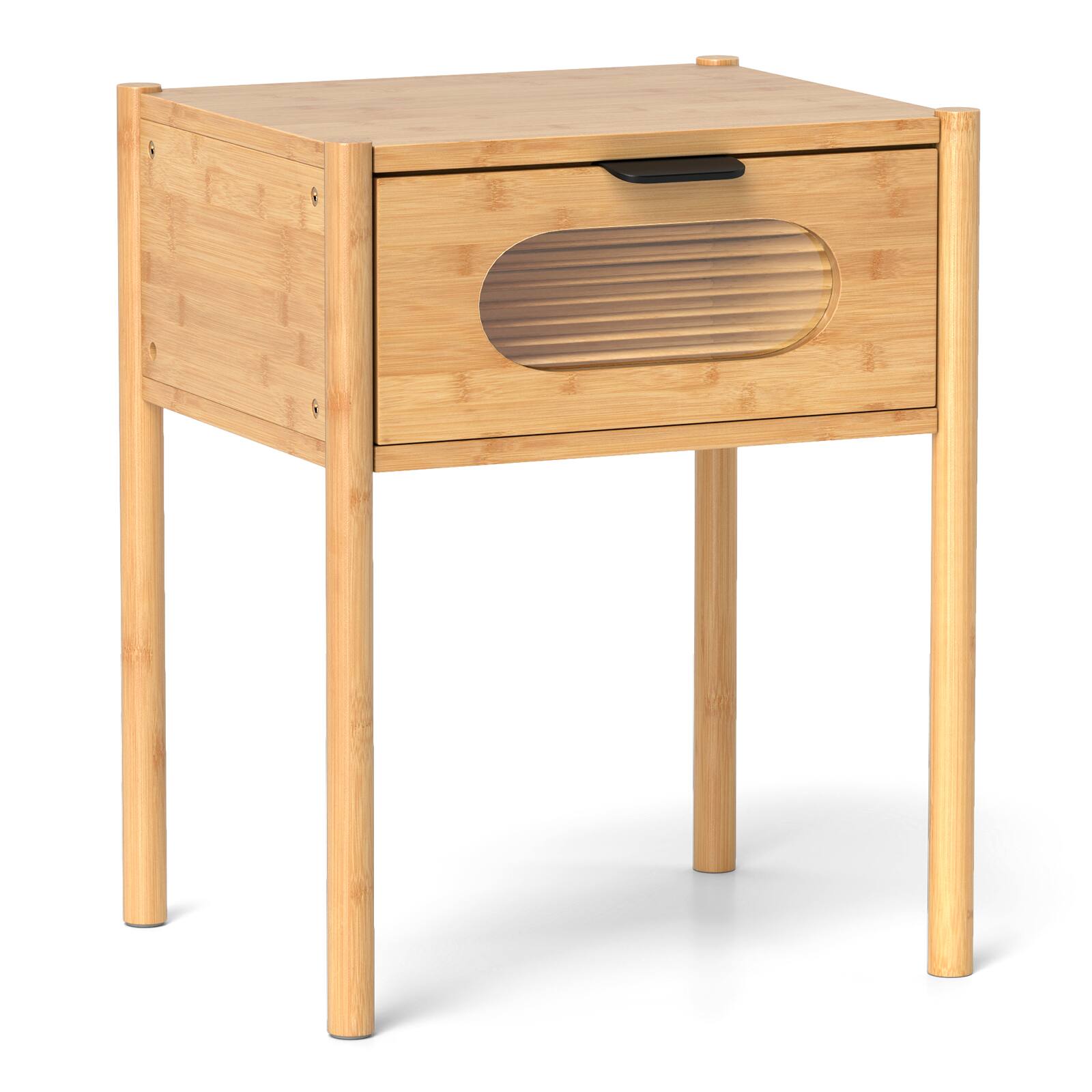Alt View 8. Gymax - Gymax Bamboo Nightstand Farmhouse Bedside Table w/ Tempered Glass Decorated Drawer - Natural.