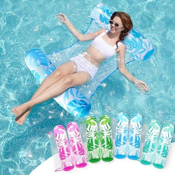 Front. Joyfy - 4 Packs Inflatable Pool Floats Hammock, PVC Water Hammock Float Lounges, 4-in-1 Multi-Purpose Pool Floaties for Adults - Multicolor.