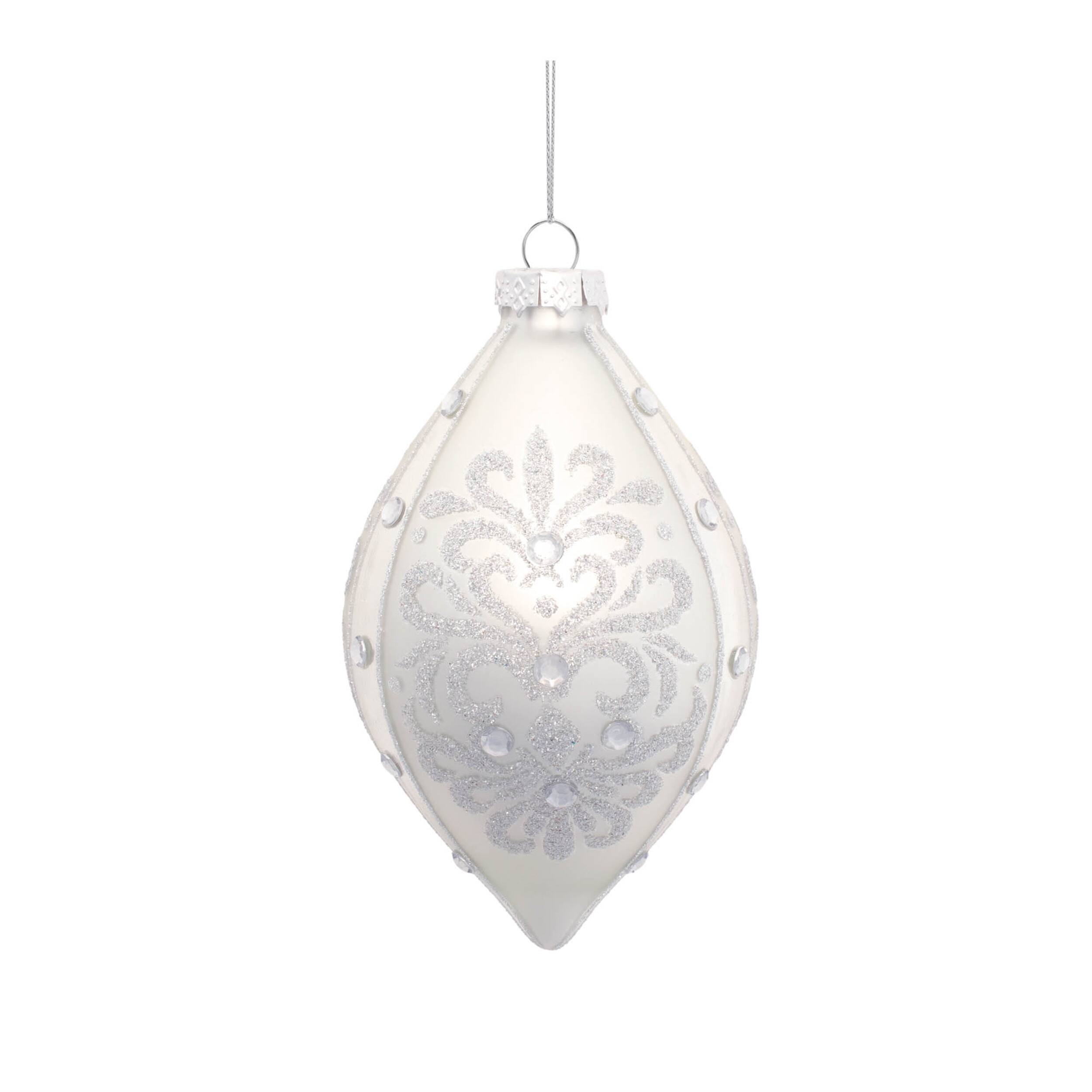 Back. BreeBe - Glittered Ornaments (Set of 6) - White, Silver.