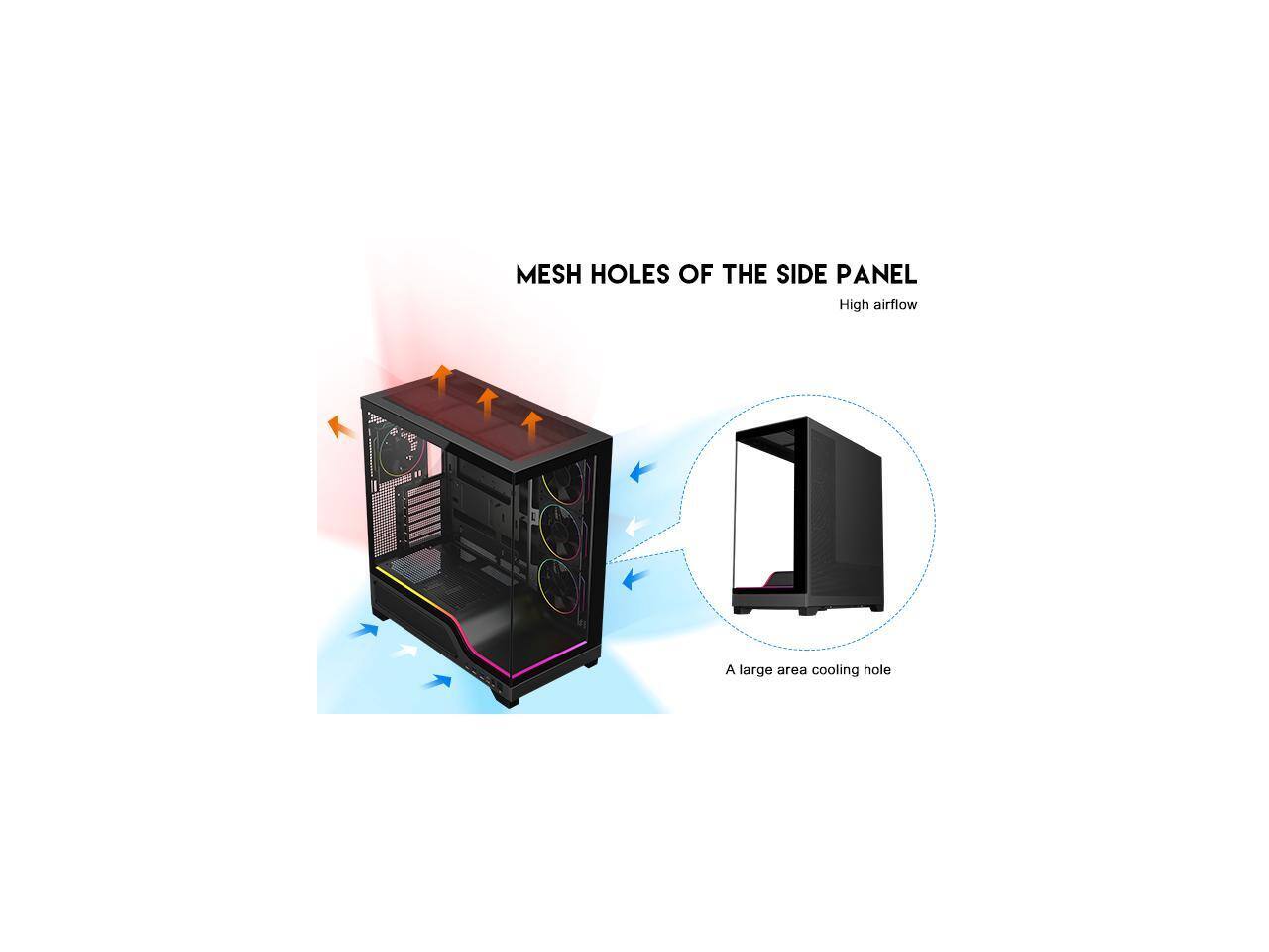 MESH HOLES OF THE SIDE PANEL  
High airflow  
A large area cooling hole