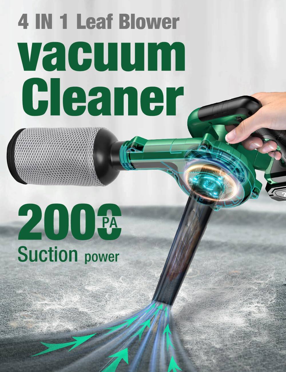 4 IN 1 Leaf Blower  
vacuum Cleaner  
2000 PA Suction power