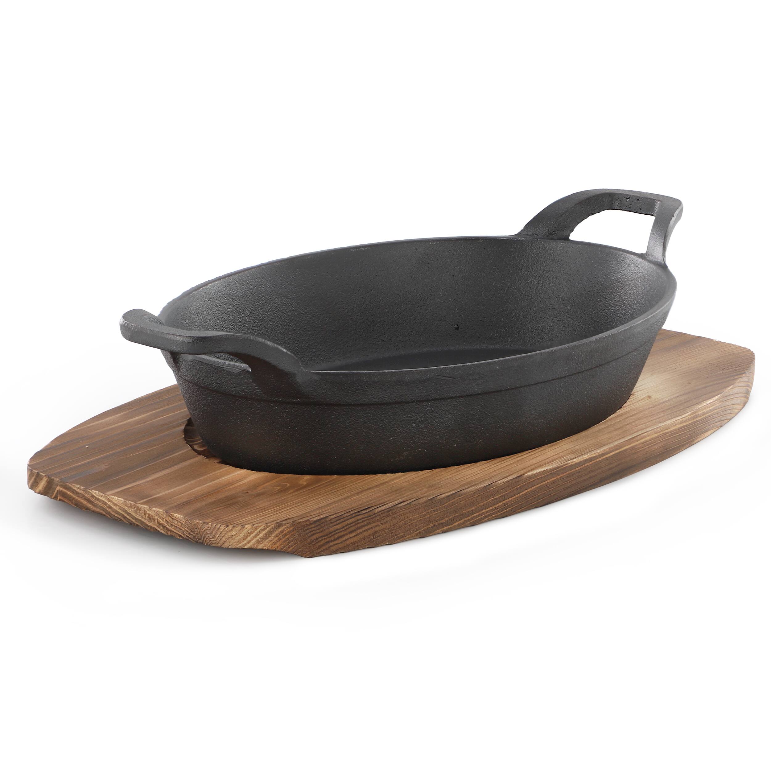 Alt View 1. MegaChef - MegaChef Mini Cast Iron Oval Pan with Wood Tray.