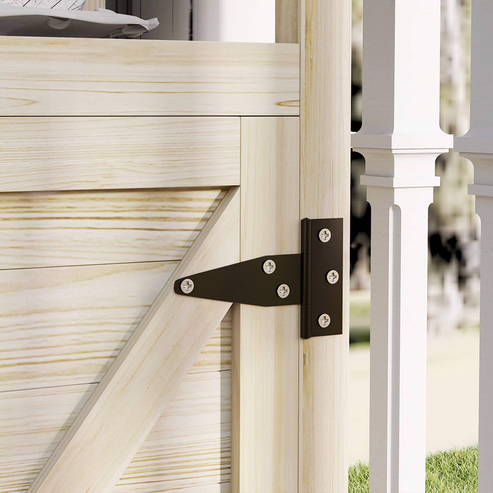 Alt View 7. Outsunny - Outdoor Wooden Potting Bench Table, Garden Workstation with Storage Cabinet, Aluminum Table Top, Rubber Wheels - Natural Wood.