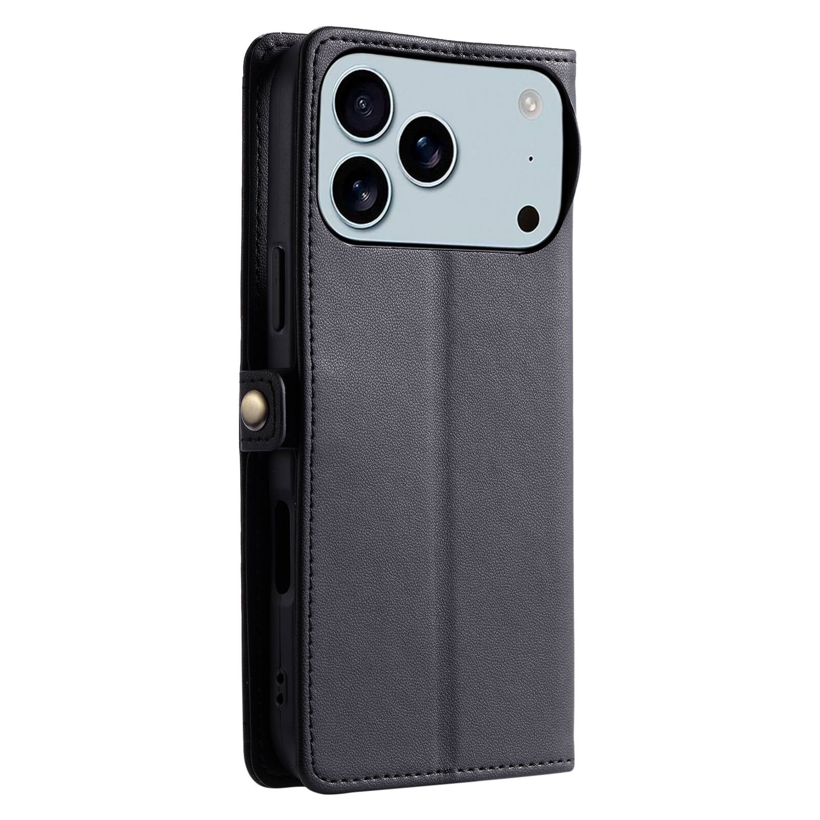 Alt View 5. Dteck - Foilo Wallet Case for Apple iPhone 17 Pro Max,Shockproof Card Holder PU Leather Magnetic Snap Phone Cover with Lanyard - Black.