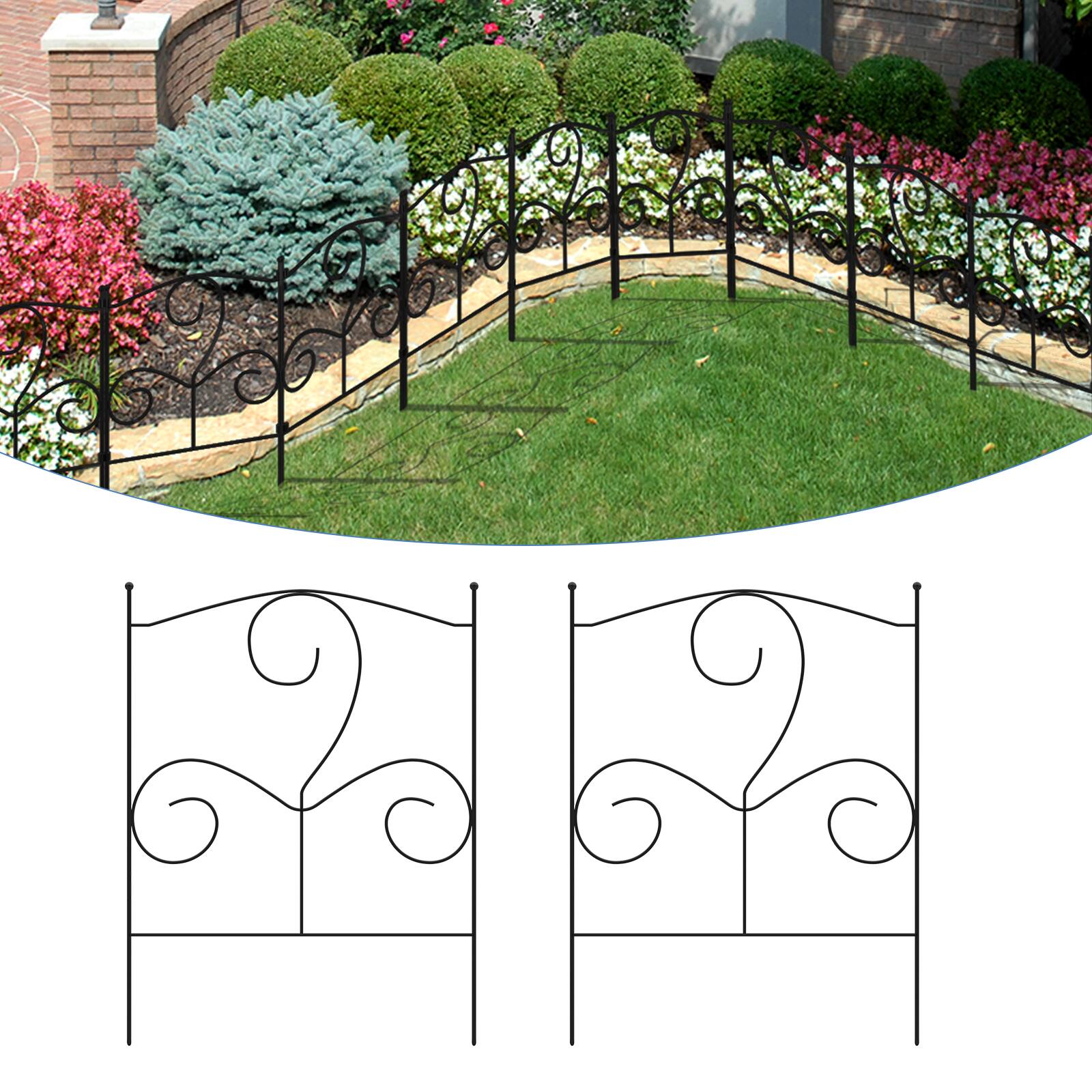 Alt View 2. Oumilen - 25-Pack Decorative Garden Fence Panels, 16.5in Tall Black Metal Ornamental Border.