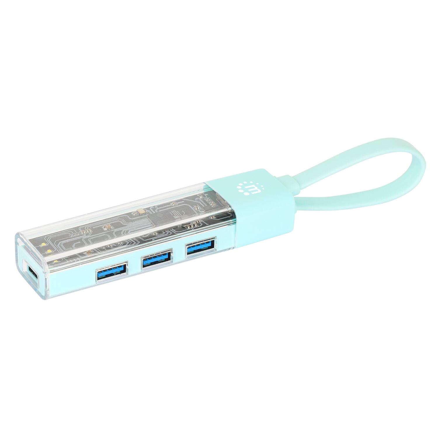 Front. Manhattan - Transparent 4-Port USB 3.0 USB-C/USB-A Combo Hub.
