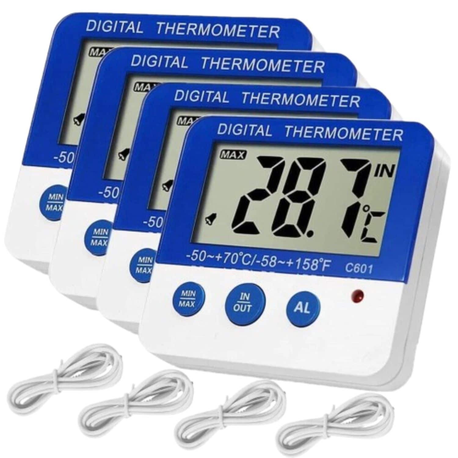 Stock Preferred - 4x Home LED In/Out Digital Thermometers - Blue