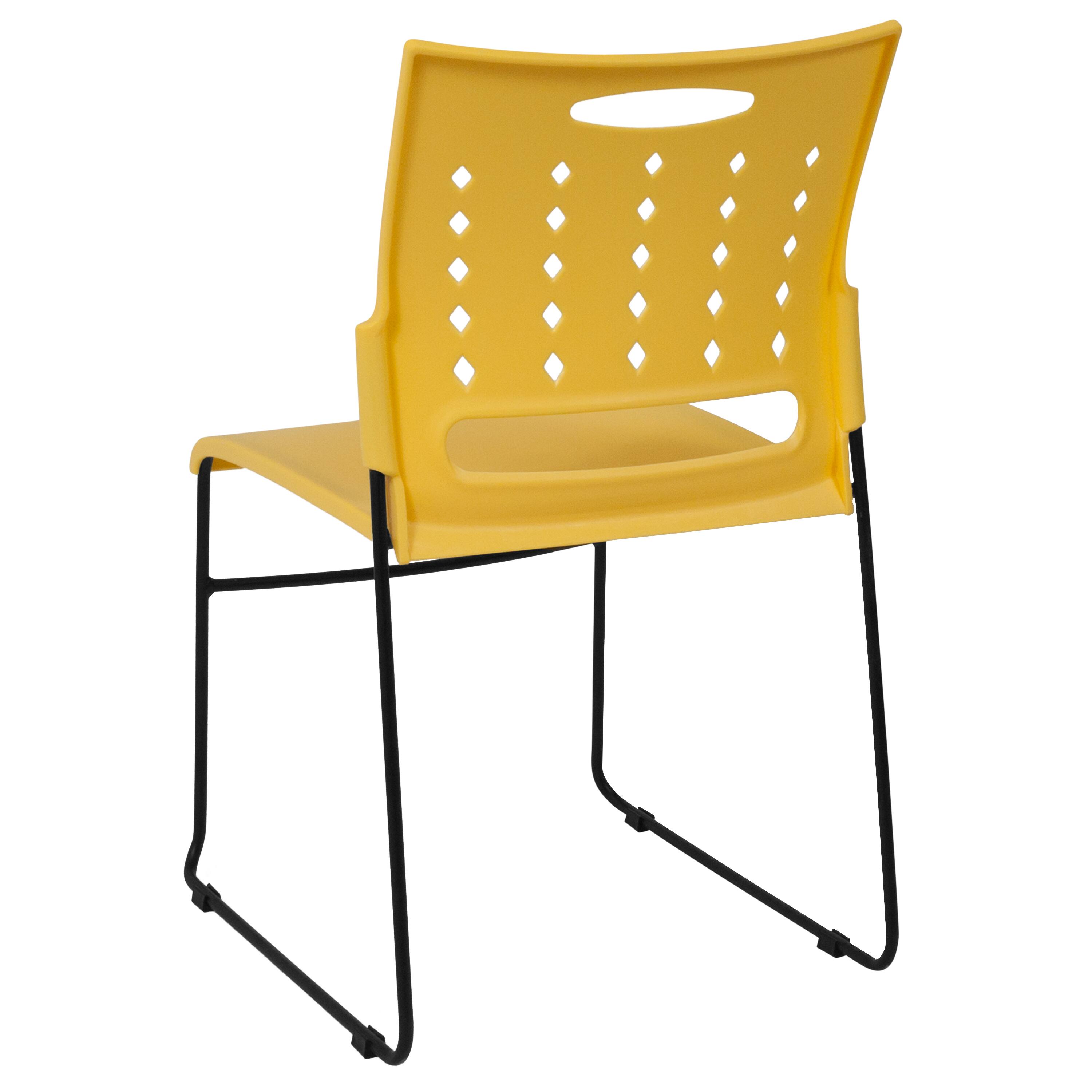 Alt View 5. Emma + Oliver - Home Office Plastic Accent Sled Base Stack Chair - Air-Vent Back - Yellow.