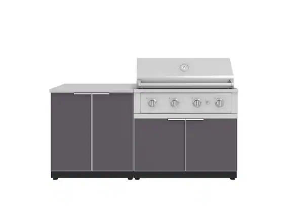 Front. NewAge Products - Outdoor Kitchen Aluminum 4 Piece Cabinet Set with 2 Door, Grill Cabinet, Performance Grill and Countertop - Slate Gray.
