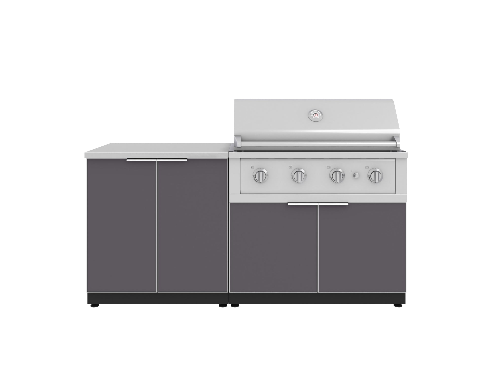 Front. NewAge Products - Outdoor Kitchen Aluminum 4 Piece Cabinet Set with 2 Door, Grill Cabinet, Performance Grill and Countertop - Slate Gray.