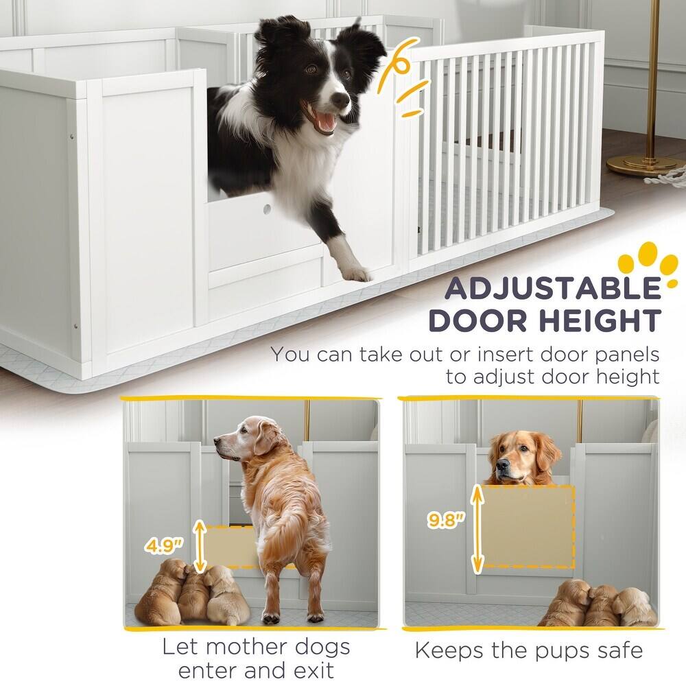 ADJUSTABLE DOOR HEIGHT

You can take out or insert door panels to adjust door height

4.9"  
Let mother dogs enter and exit

9.8"  
Keeps the pups safe
